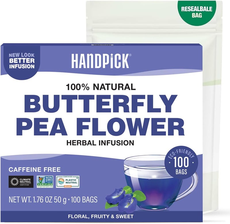HANDPICK Butterfly Pea Flower Herbal Tea - 100 Bags - Image 1